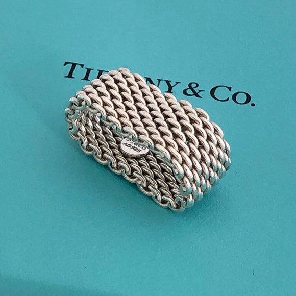 Size 8  Tiffany Somerset Mesh Weave Mens Unisex Ring in Sterling Silver