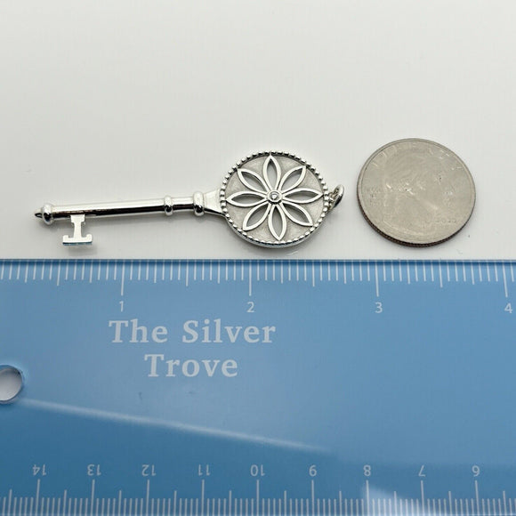 Tiffany T Daisy Flower Diamond Key Pendant in Sterling Silver Size Large 2.4"