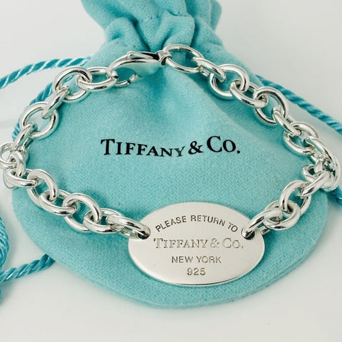 8.5" Large Return To Tiffany Oval Tag Charm Bracelet Mens Unisex New Version - 0
