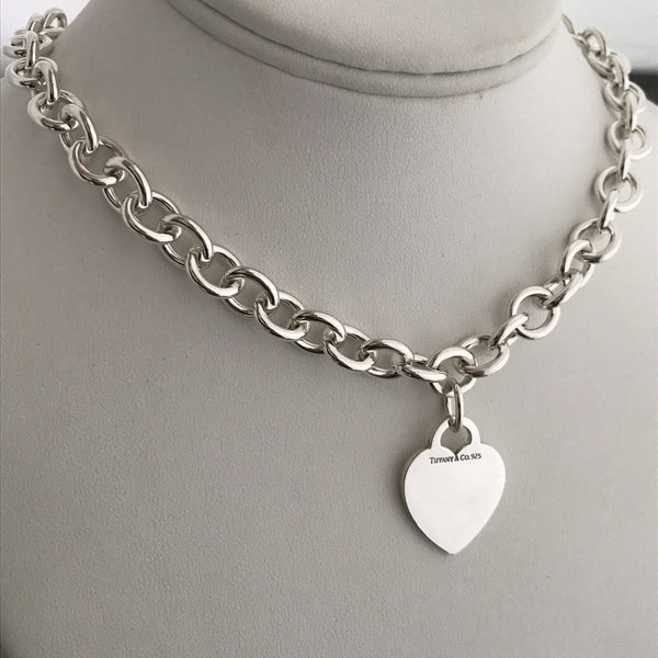 Tiffany & Co Sterling Silver Engravable Blank Heart Tag Necklace with Blue Box - 7