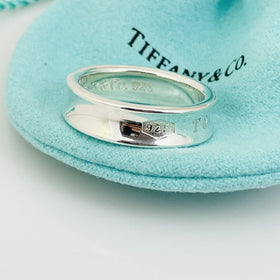 Size 7 Tiffany 1837 Ring in Sterling Silver Concave Band with Blue Pouch - 0
