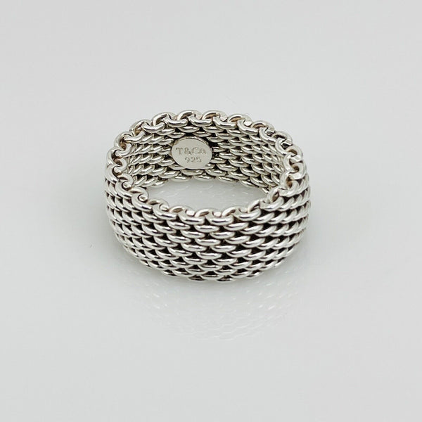 Size 9  Tiffany & Co Somerset Mesh Weave Mens Unisex Ring in Sterling Silver - 4