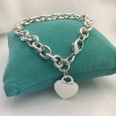 8.75" Large Tiffany & Co Sterling Silver Blank Heart Tag Charm Bracelet Blue Box-1