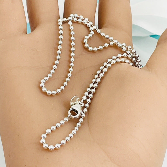 28" Tiffany & Co Mens Unisex Dog Chain Bead Necklace in Sterling Silver