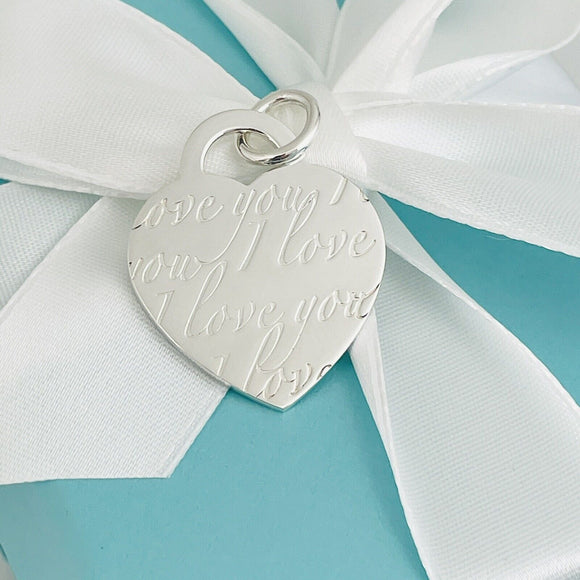 Tiffany & Co I LOVE YOU Notes Heart Script Charm or Pendant in 925 Silver