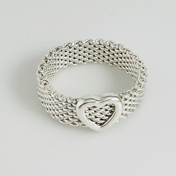 Size 10 Tiffany & Co Somerset Heart Ring Mesh Weave Flexible Sterling Silver - 1
