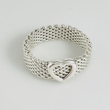 Size 8.5 Tiffany & Co Somerset Heart Ring Mesh Weave Flexible Sterling Silver