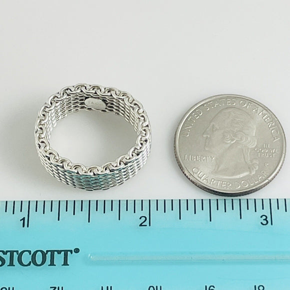 Size 7.5 Tiffany Somerset Mesh Basket Weave Ring in Sterling Silver Unisex