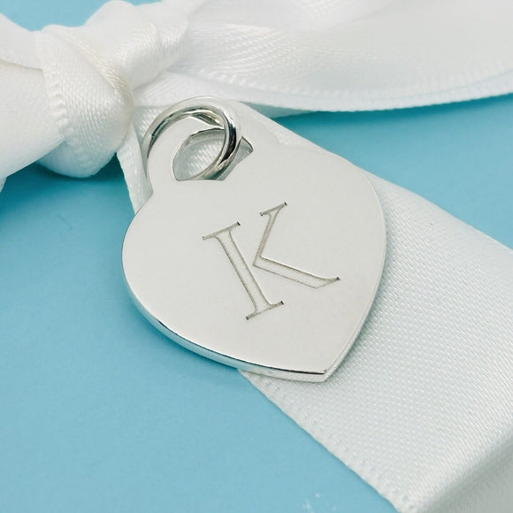 Tiffany Letter K Heart Pendant or Charm Notes Alphabet in Sterling Silver