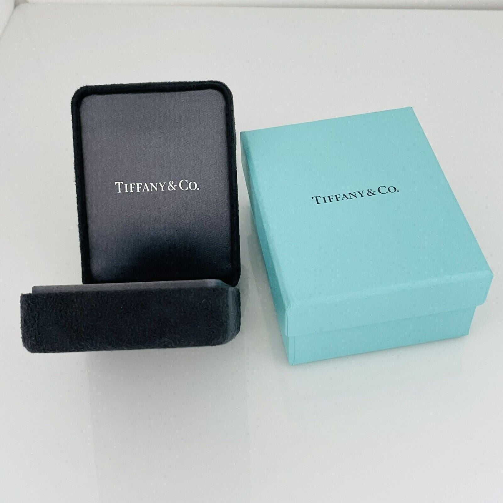 Tiffany & Co Necklace Storage Presentation Black Suede Box and Blue Gi ...