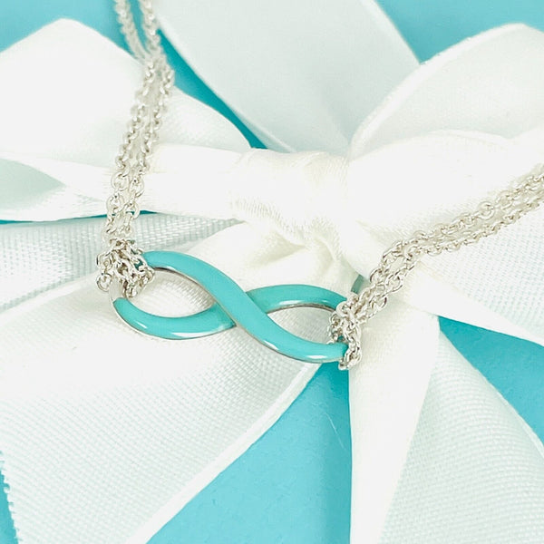 Tiffany & Co Blue Enamel Infinity Pendant Double Chain Necklace - 1