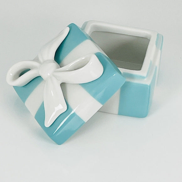 Tiffany Porcelain Blue Trinket Gift Jewelry Box Bone China Mini Small Miniature