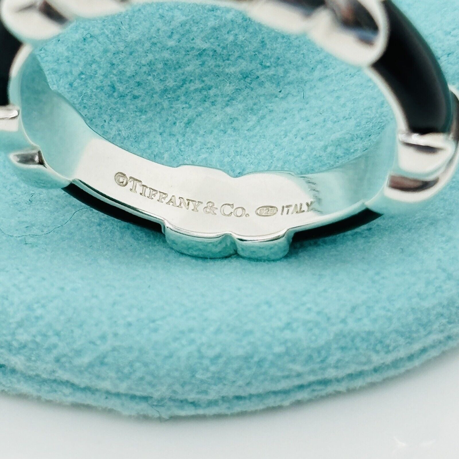 Size 5.5 Tiffany Signature X Kiss Ring in Black Enamel and Sterling Silver