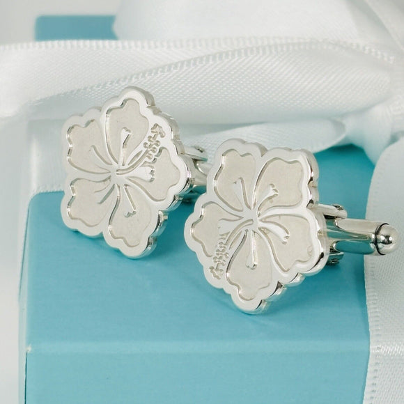 RARE Tiffany & Co Hibiscus Flower Cufflinks in Sterling Silver