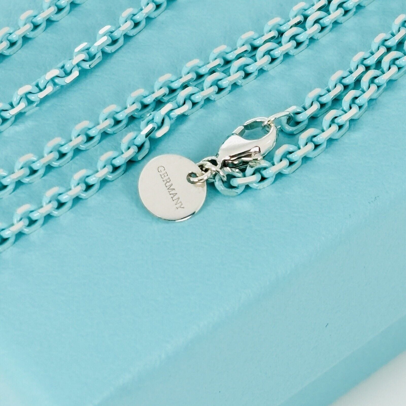 Tiffany & Co Sparkler Blue Coated Silver Enamel Chain Necklace 30" 2.5mm Links
