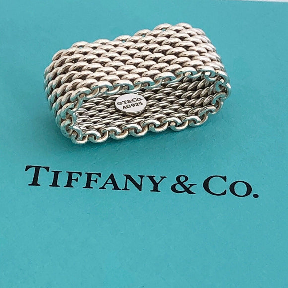 Size 8  Tiffany Somerset Mesh Weave Mens Unisex Ring in Sterling Silver