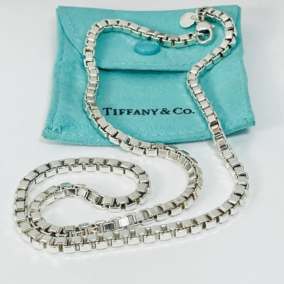 20” Tiffany & Co Venetian Box Link Necklace Chain in Sterling Silver