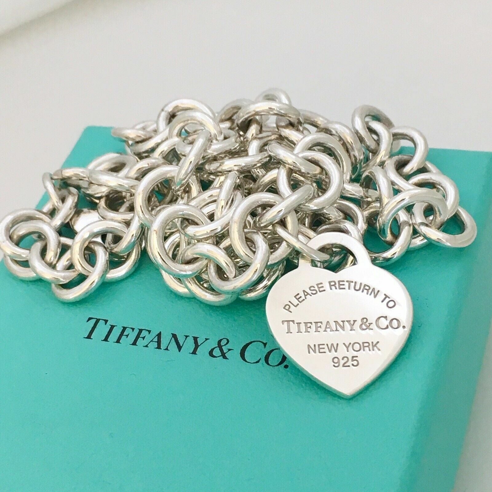 20 inch Large Return to Tiffany & Co New York Heart Tag Necklace in Silver