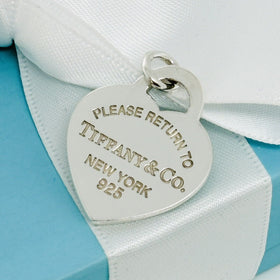 Return to Tiffany Blue Enamel Heart Tag Charm or Pendant - 0