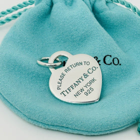 Please Return to Tiffany New York Blue Enamel Heart Tag Pendant or Charm - 0
