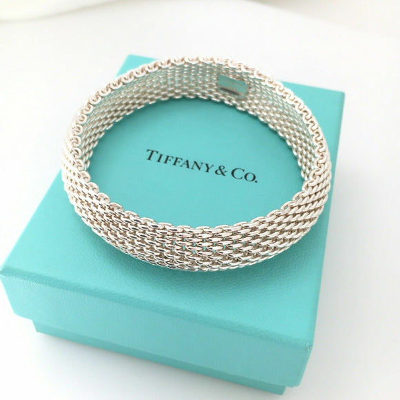Tiffany and Co Somerset Mesh Weave Flexible Bangle Bracelet in Sterling Silver