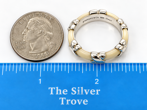 Tiffany & Co. Signature X Ring Size 9.5 in White Enamel and 925 Silver Stacking
