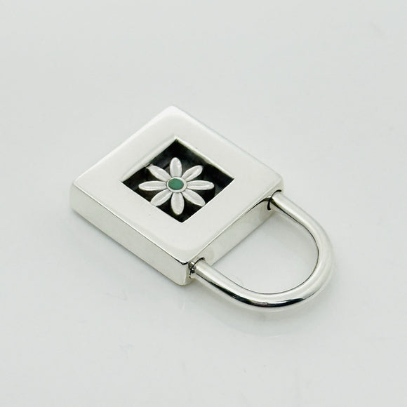 Tiffany Blue Enamel Daisy Flower Padlock Lock Charm Pendant in Sterling Silver