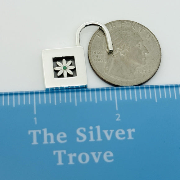Tiffany Blue Enamel Daisy Flower Padlock Lock Charm Pendant in Sterling Silver