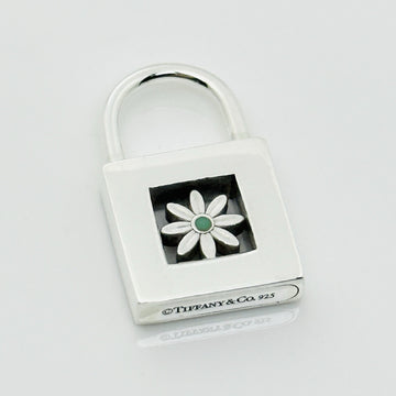 Tiffany Blue Enamel Daisy Flower Padlock Lock Charm Pendant in Sterling Silver