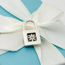 Tiffany Blue Enamel Daisy Flower Padlock Lock Charm Pendant in Sterling Silver-2