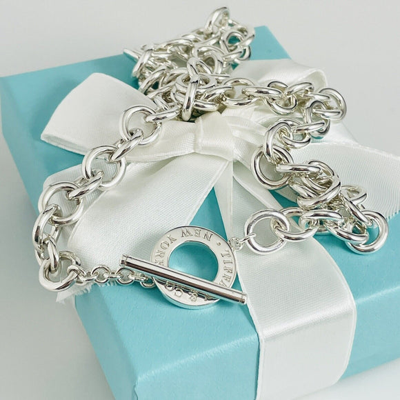 18" Tiffany New York Circle Clasp Toggle Necklace in Silver AUTHENTIC
