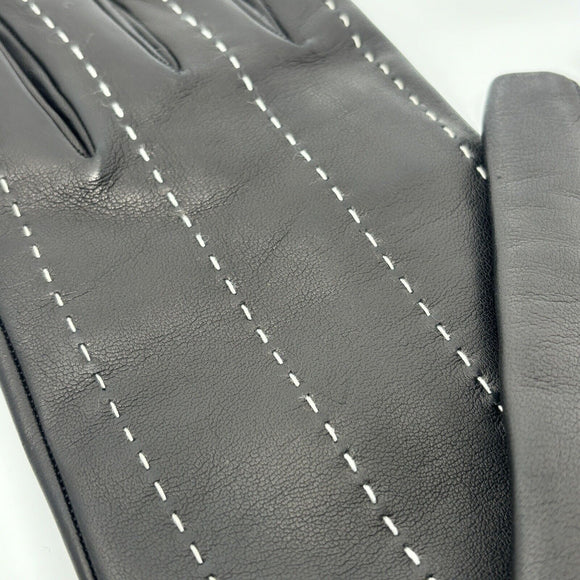 Tiffany & Co Black and Blue Leather and Cashmere Women's Winter Gloves