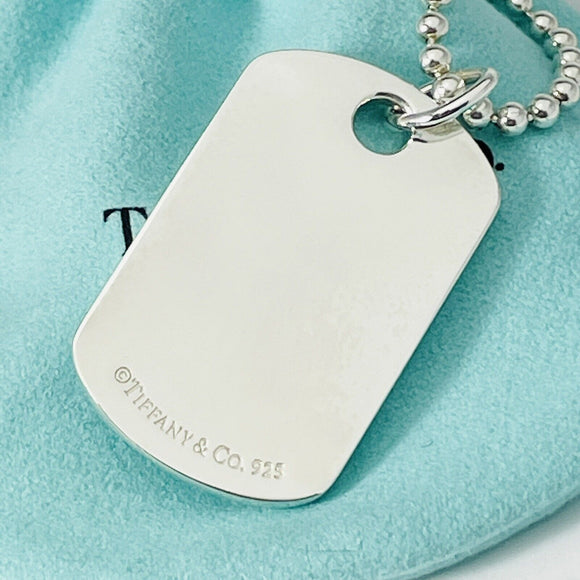 24" Tiffany & Co 1837 Dog ID Tag on Bead Chain Necklace Mens Unisex