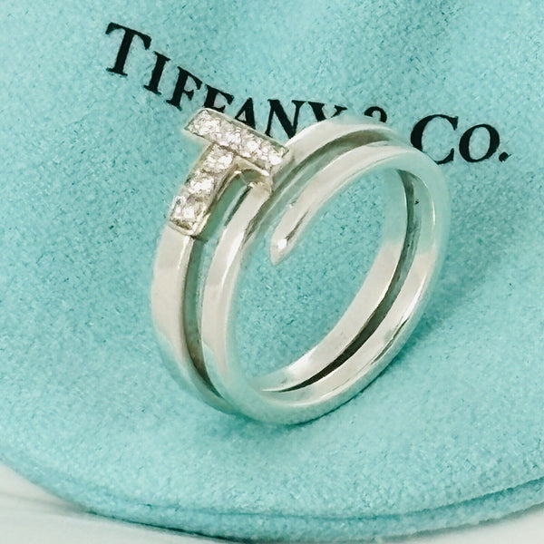 Size 6.5 Tiffany T Square Wrap Diamond Ring Band in Sterling Silver - 2