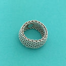 Size 8 Tiffany & Co Mens Unisex Silver Somerset Mesh Weave Flexible Dome Ring-8