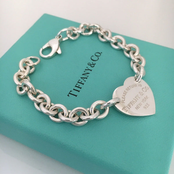 8.5" Large Please Return To Tiffany & Co Center Heart Charm Bracelet in Silver - 1