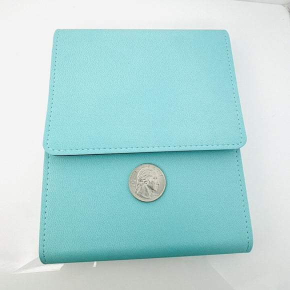 Tiffany Blue Leather Folding Necklace Presentation Blue Travel Storage Lux Pouch