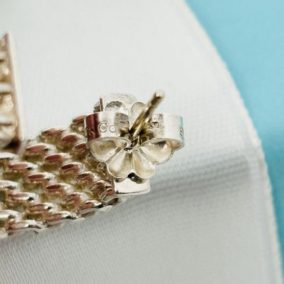 Tiffany & Co Somerset Mesh Hoop Huggie Earrings in Sterling Silver