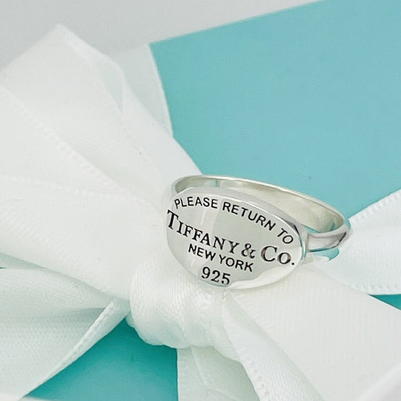 Size 5 Please Return to Tiffany & Co Oval Signet Ring in Sterling Silver