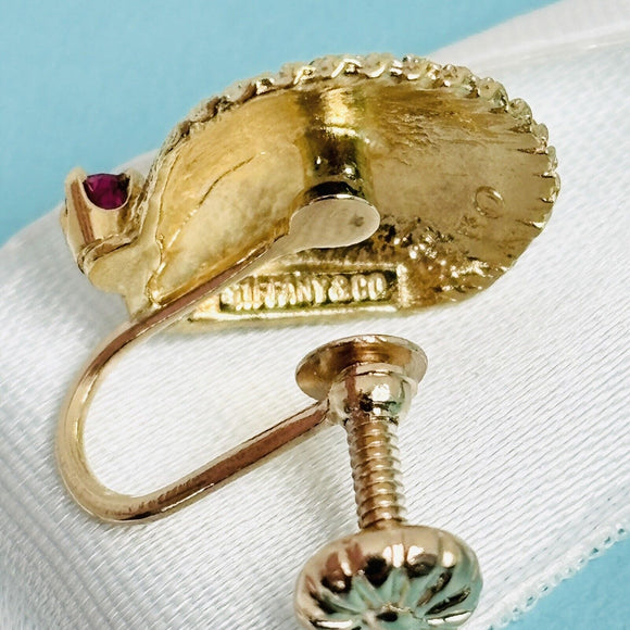 Tiffany Gold Shell Earrings with Red Ruby