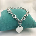 8.75" Large Tiffany & Co Sterling Silver Blank Heart Tag Charm Bracelet Blue Box - 5
