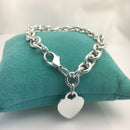8.75" Large Tiffany & Co Sterling Silver Blank Heart Tag Charm Bracelet Blue Box-5