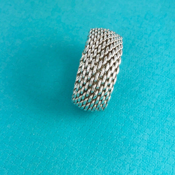 Size 6.5 Tiffany & Co Somerset Mesh Weave Flexible Dome Unisex Mens Ring - 7