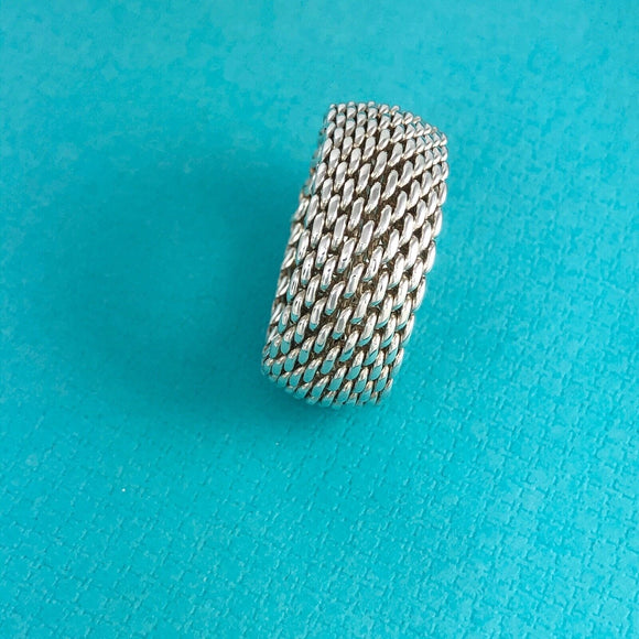 Size 6.5 Tiffany & Co Somerset Mesh Weave Flexible Dome Unisex Mens Ring