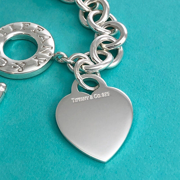 8.5" Tiffany & Co Blank Heart Tag Toggle Charm Bracelet GENUINE in Silver - 5