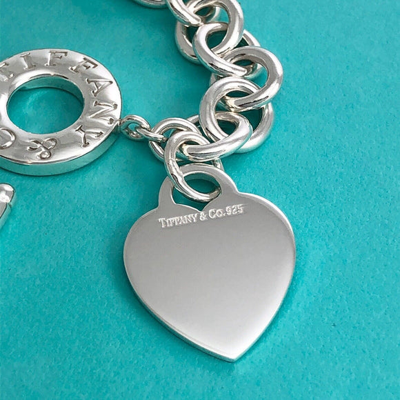 8.5" Tiffany & Co Blank Heart Tag Toggle Charm Bracelet GENUINE in Silver