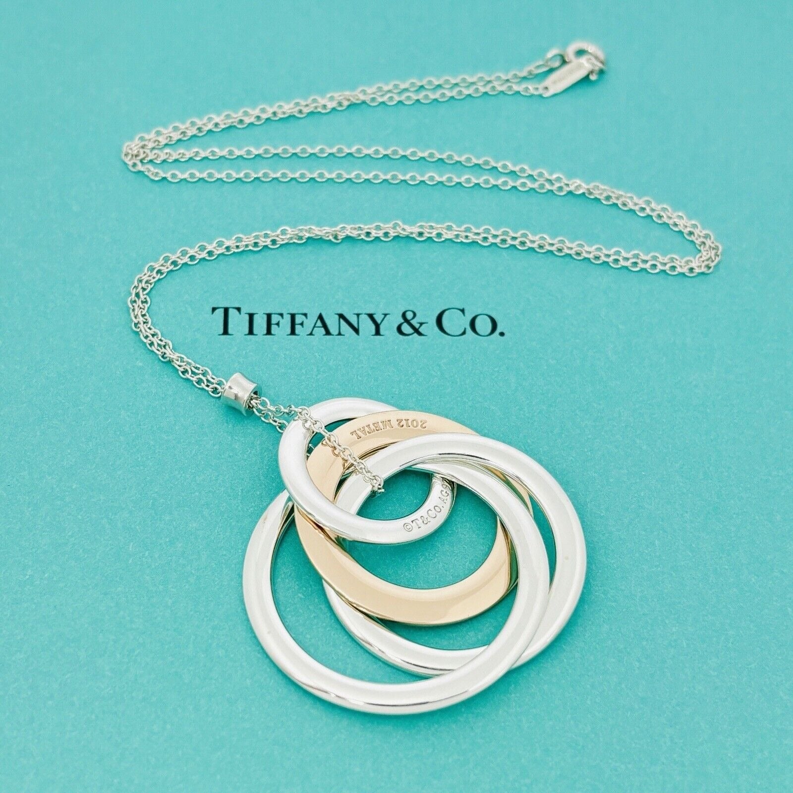20" Tiffany 1837 4 Four Interlocking Circles Pendant Necklace in Silver & Rubedo