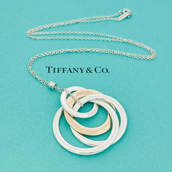 20" Tiffany 1837 4 Four Interlocking Circles Pendant Necklace in Silver & Rubedo