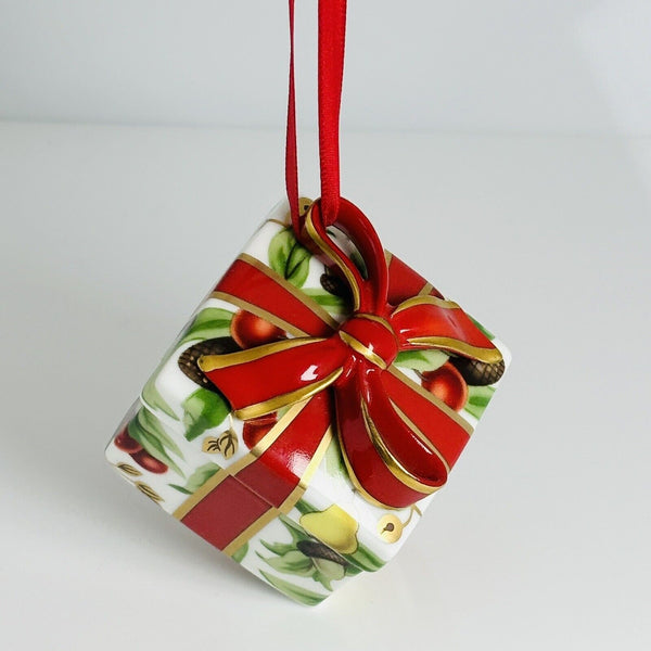 Tiffany Holiday Gift Box and Bow Christmas Holiday Ornament Bone China Porcelain - 5