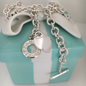 18" Tiffany & Co Heart Tag Toggle Necklace Engravable Blank Heart AUTHENTIC - 0